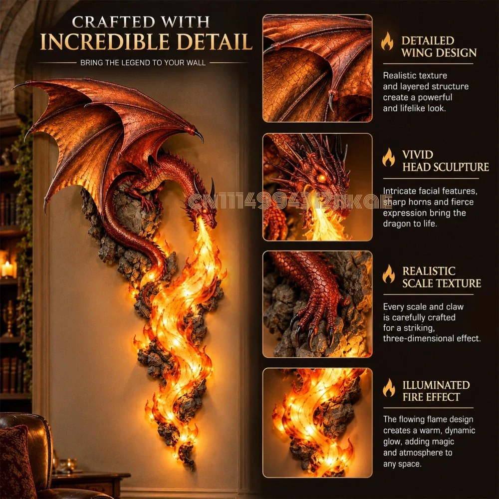 Dragonfire Guardian Wall Sconce – A Legendary Flame Awakens On Your Wall,Dragon Head Wall Light, Gothic Fantasy Wall Decor