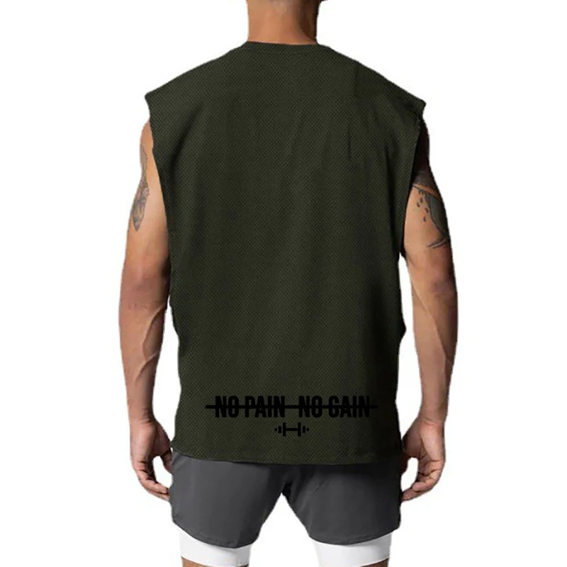 Cut Off Oversized Mesh Tank Top Men Gym Fitness Training Workout Quick Dry Bodybuilding Sleeveless Shirt Sports Fashion Clothing