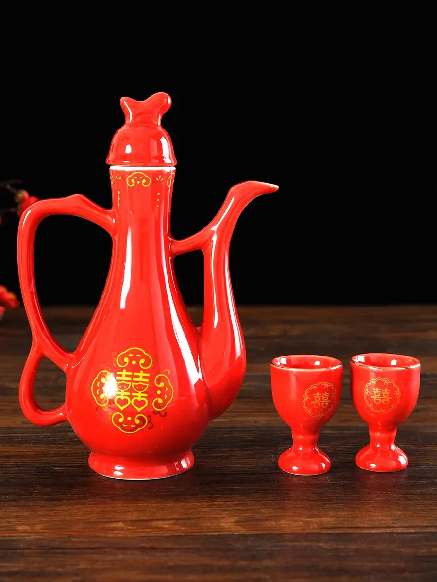 Wine pot set toast glass wedding Chinese ceramic small wine glass wedding red trumpet high-end creative personality home