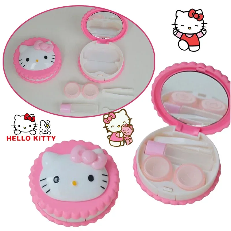 Sanrio Hello Kitty Contact Lens Storage Case Cartoon Eyeglasses Case Stick Eyes Care Tool Kit Contact Lens Care Box with Mirror