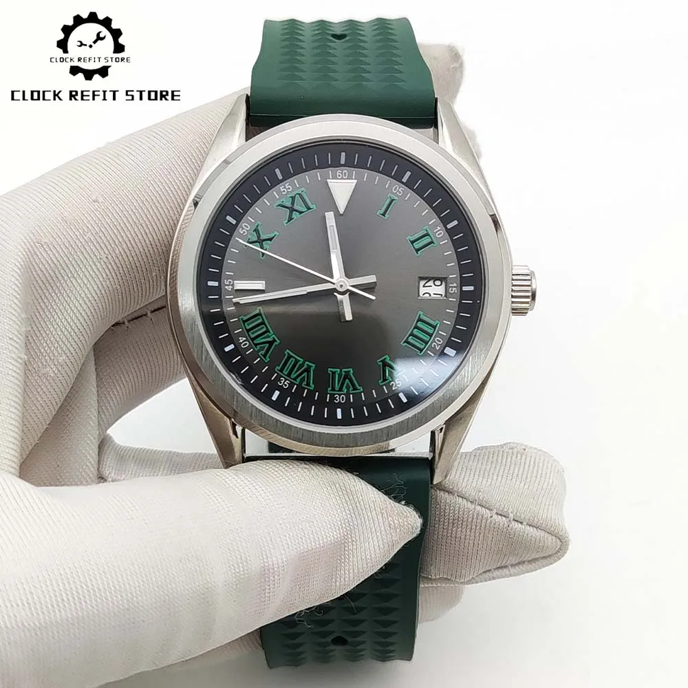 

Casual Men's Automatic Mechanical Japan NH35 Watch Sapphire Crystal Green Silicone Strap Stainless Steel Case Sport Watch