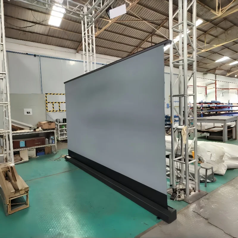 In-Wall Electric Floor Rising Projection Screen, Anti-Light & Perforated Acoustic Fabric, Space-Saving Home Theater Solution