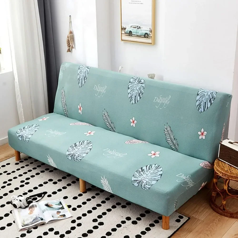 

Armless Sofa Cover Print - Stretch Fitted Slipcover for Full Futon/Folding Bed, Washable Furniture Protector