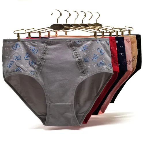 Imagen 1 del producto Ropa interior de mujer, bragas de talla grande, calzoncillos sexis de encaje, calzoncillos de algodón estampados para niñas, moda femenina 6 unids/set