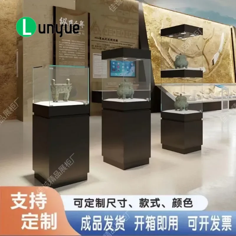 Wooden Jewelry Display Cabinet Glass Showcase Table for Museum Jade Figure Counter Home Store Retail Display Stand with Clear