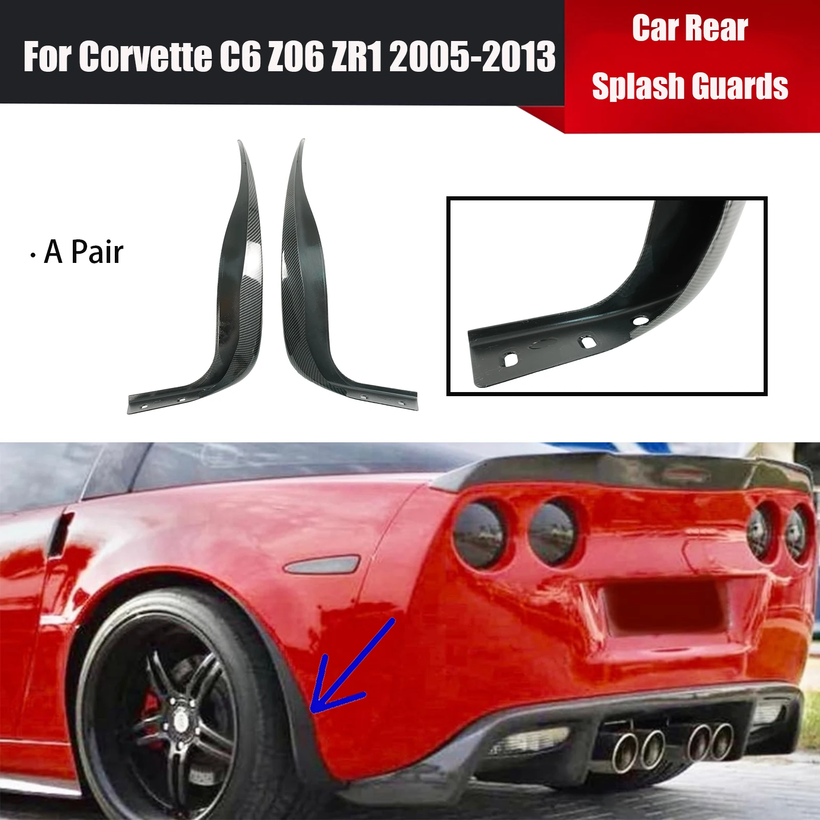 لسيارة كورفيت C6 Z06 ZR1 2005-2013 الجانب الأيسر والأيمن الخلفي سبلاش الحرس الطين اللوحات طقم الجسم ماتي/ألياف الكربون الأسود اللامع نمط