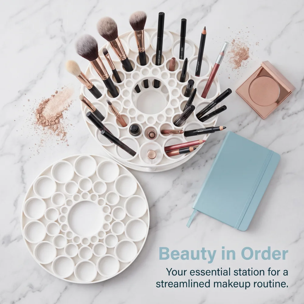 Large Capacity Round Brush Holder Stand, Desk Organizer for Paint Brushes, Makeup Brushes & Pens, Art Supplies Storage Rack