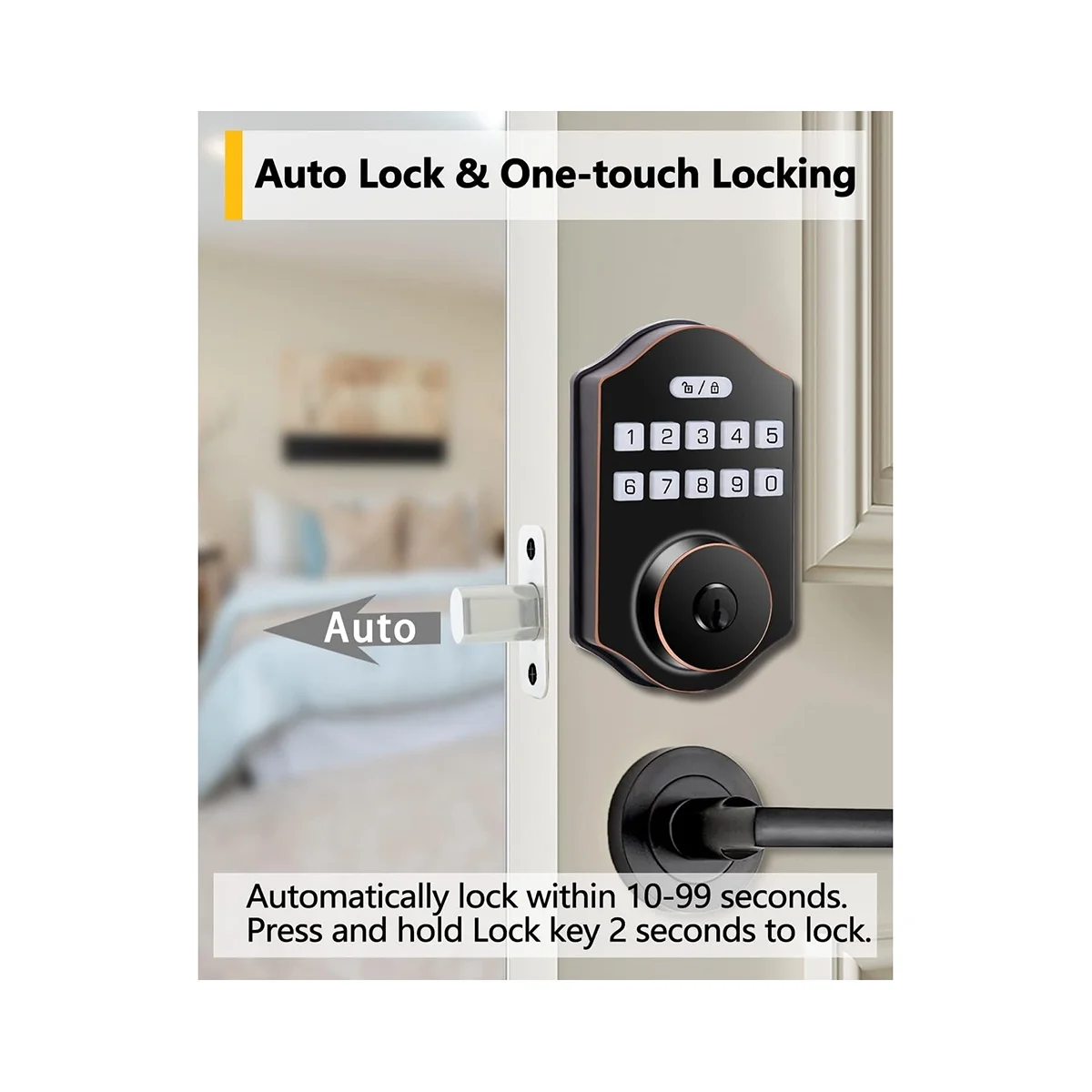 Imagem -04 - Keyless Entry Door Lock Deadbolt Eletrônico com Teclado Auto Front Door Lock Códigos de 100 Usuários com Anti-peeping