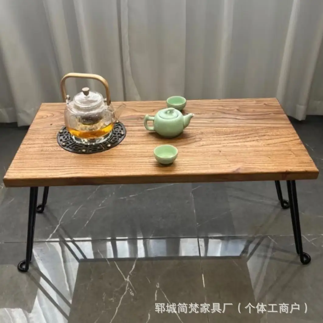 Old elm tea table, hearth , rectangular tea , solid charcoal fire special folding picnic hot pot