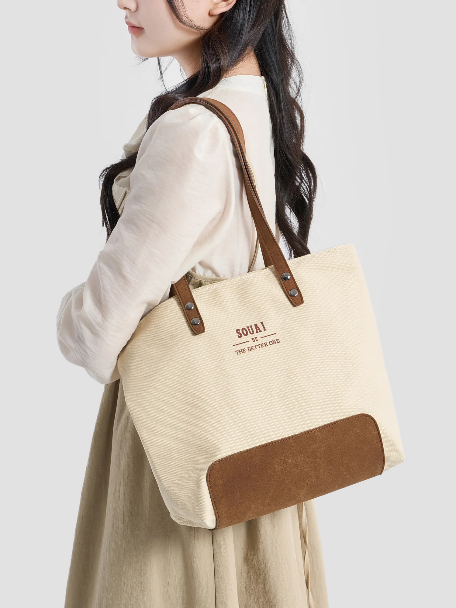 

Korean style letter print women's handbag fashionable and simple commuter shoulder bag casual large capacity student tote bag