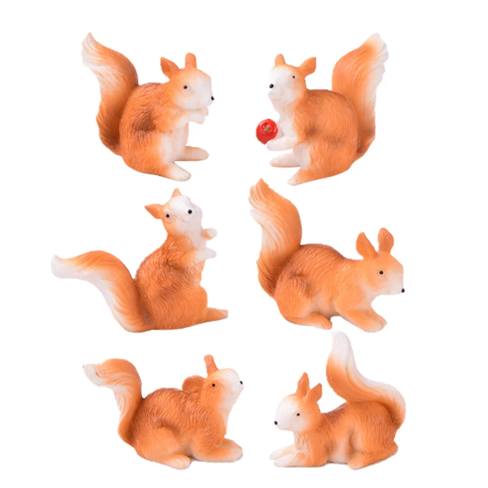 

6Pcs Miniature Squirrel Ornaments Resin Cute Animal Decor for Garden Dollhouse Cake Car Dashboard Micro Landscape Decoration