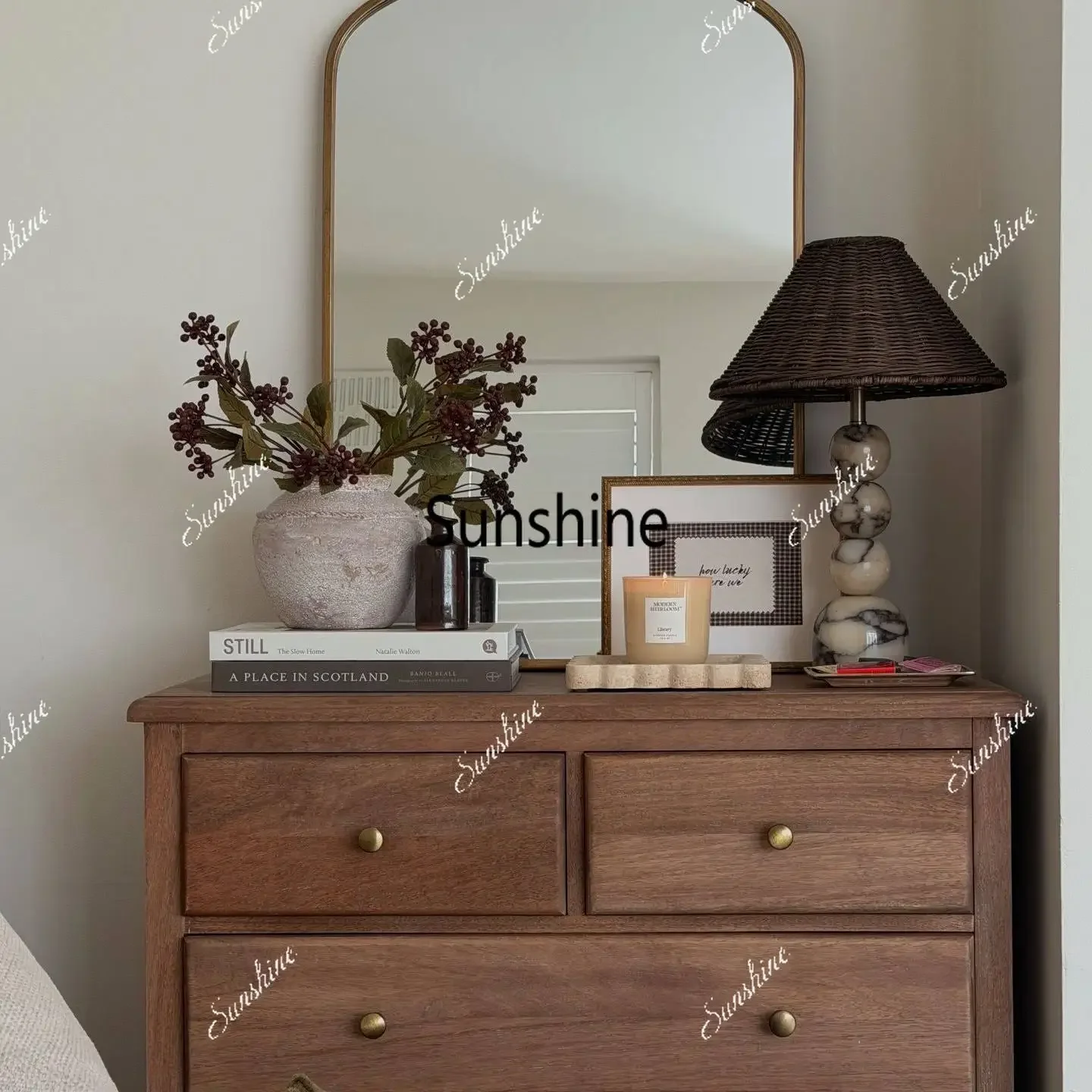 

American retro solid wood four buckets, bedroom, living room storage, drawers, decorative cabinetsY