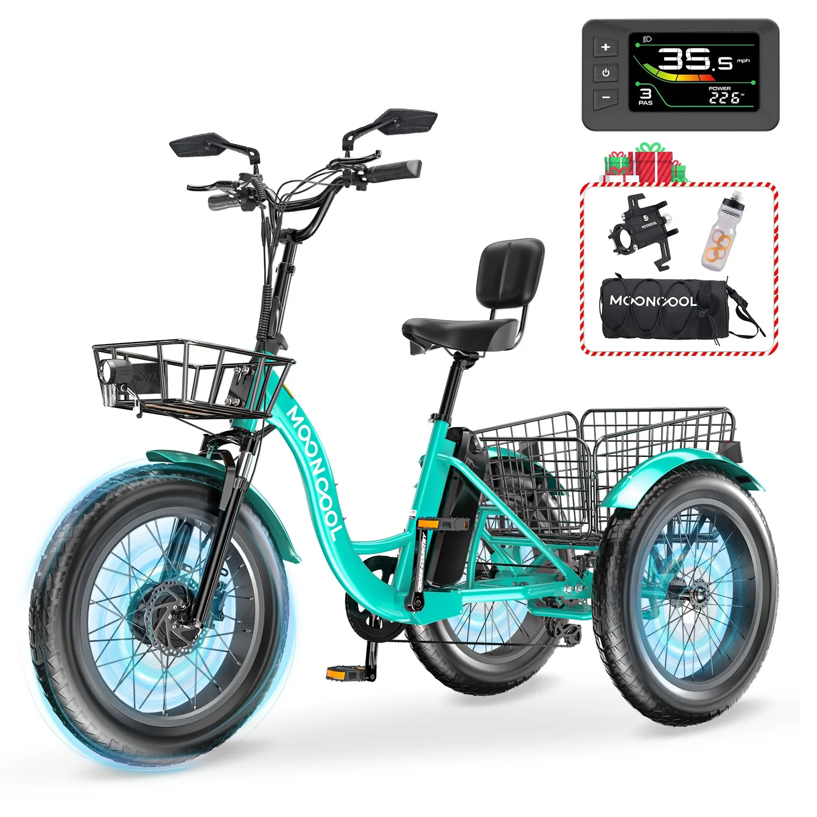 20" Electric Trike Tricycle Fat Tire Electric Trike E-Bike Peak 1000W image 6