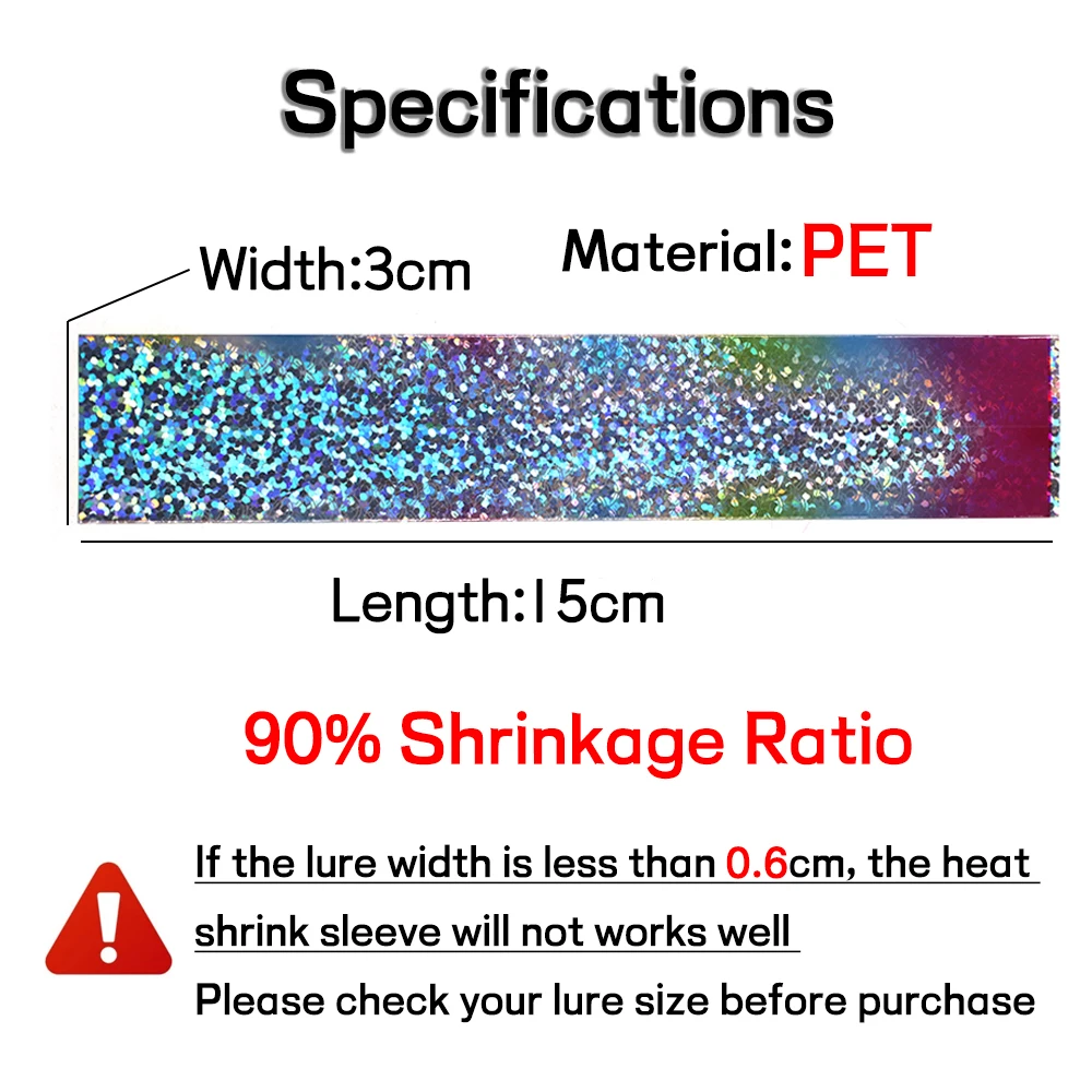 Elllv-3*15cm 홀로그램 열 수축 필름 슬리브, 낚시 루어 열 수축 스킨 소재 하드 포퍼 미노우 메탈 지그