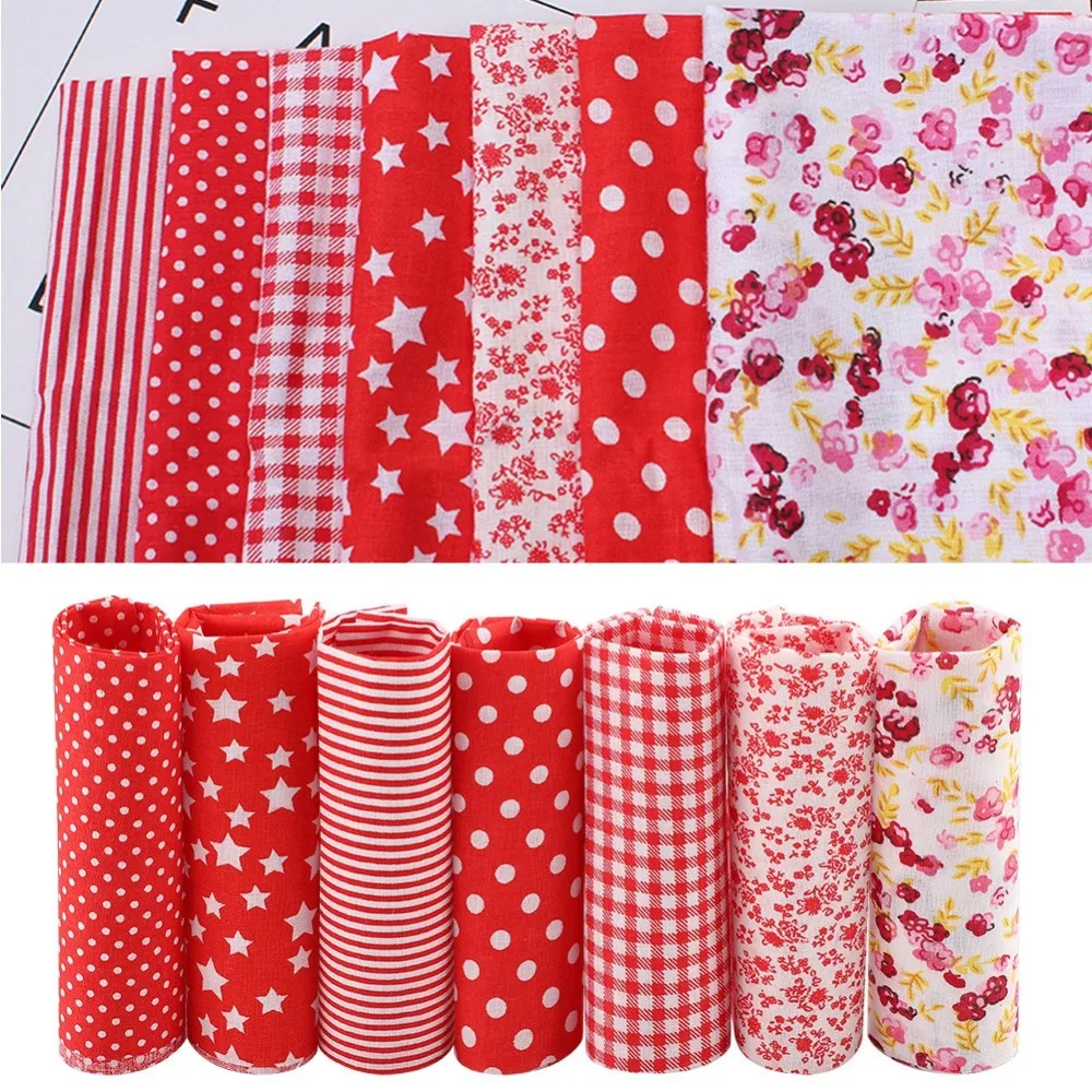 7Pcs Pure cotton material Cotton Fabric 50*50cm square size Plain weave texture Patchwork Cloth 7 assorted colors & patterns