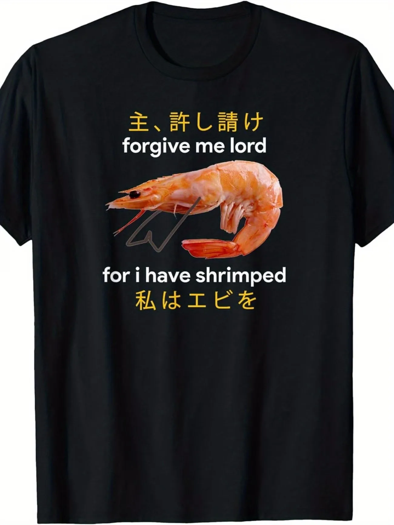 Humor T-Shirt Featuring Japanese Shrimp Please Forgive Me Lord for My Shrimp Obsession Men Women Tops Tee Streetwear Meme Parody