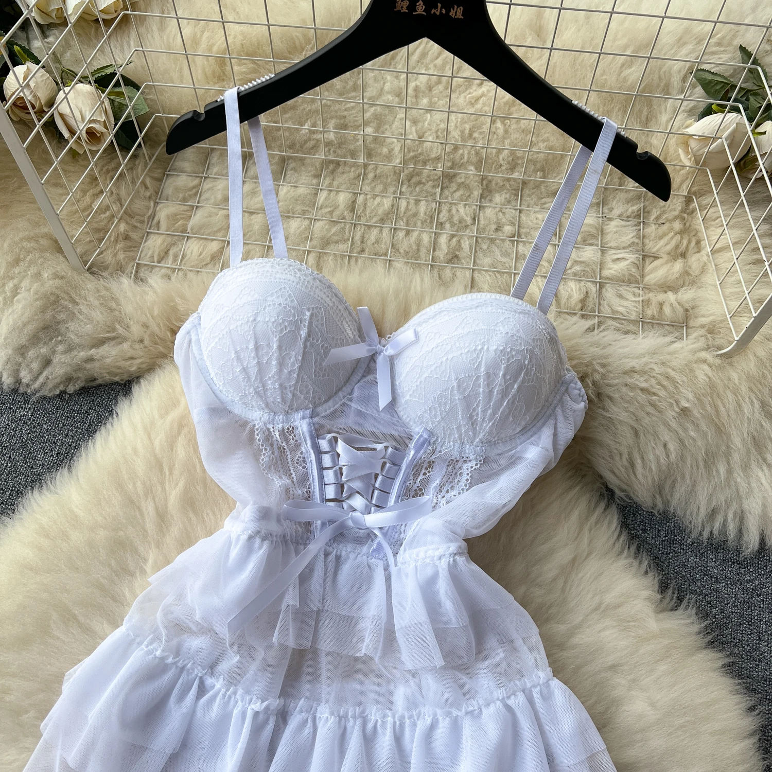 Sexy pizzo giuntura rete torta Dr vita da donna cinching dimagrante puro desiderio ort gonna senza spalline di media lunghezza A-Line Dr