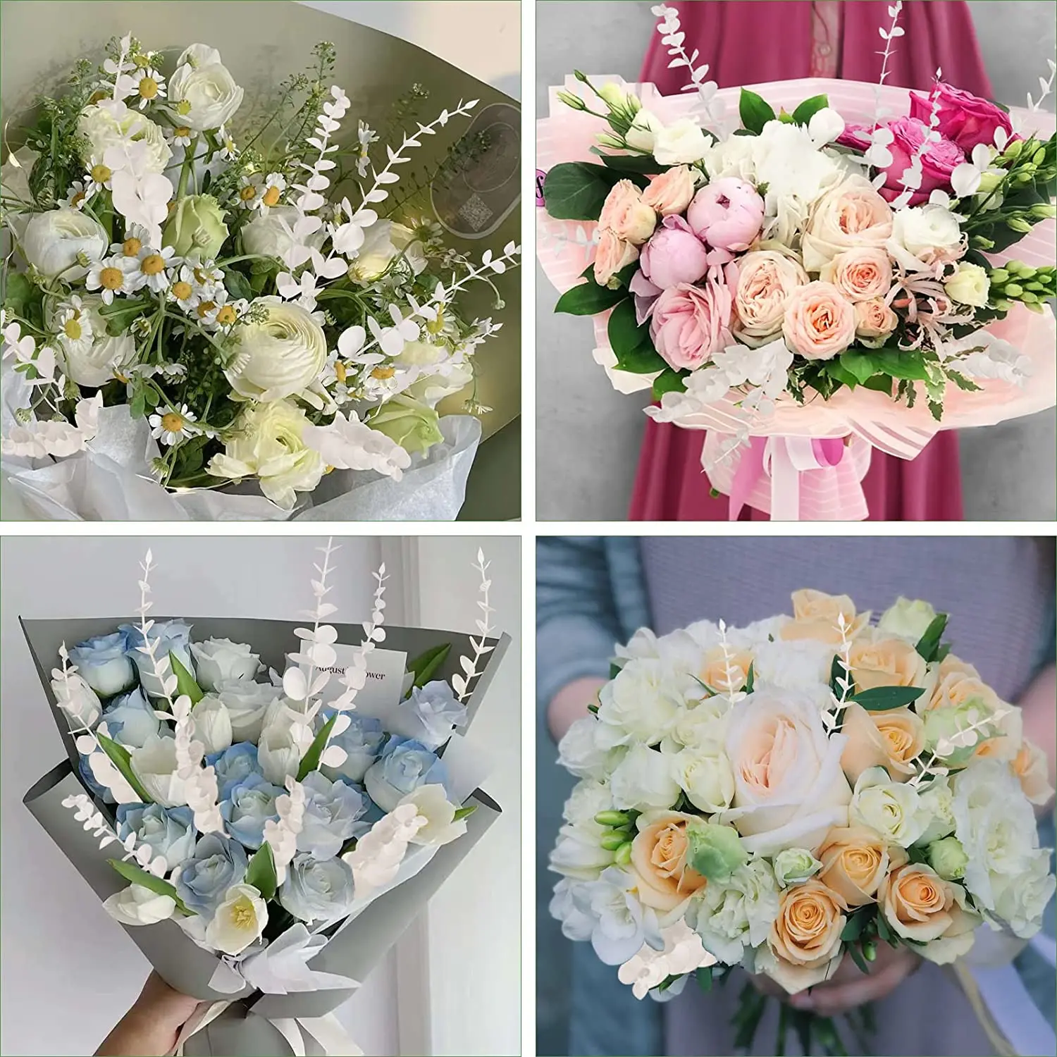 Yannew 12 Stück künstliche Eukalyptus-Stiele, silbernes Dollar-Grün, künstliche Pflanzen für Hochzeitsstrauß, Blumenarrangement, Heimdekoration – Detail 10