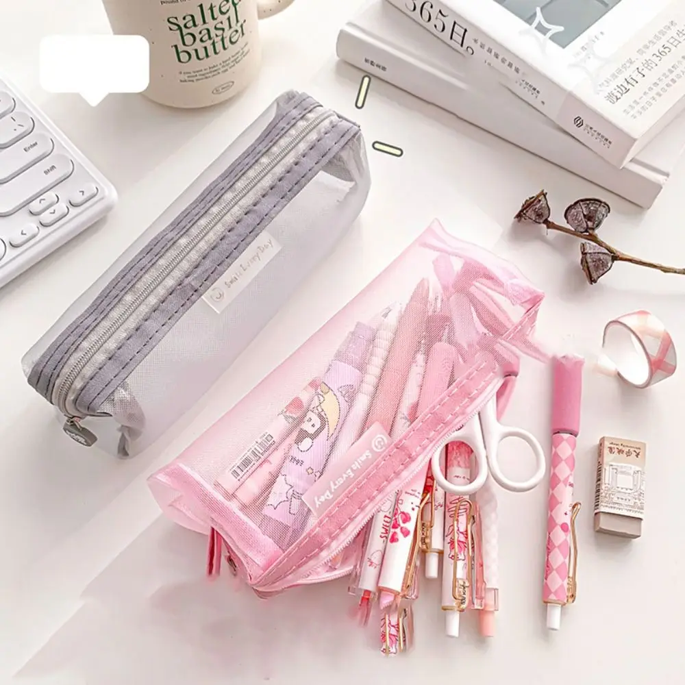 Einfaches transparentes Mesh-Federmäppchen mit großer Kapazität, multifunktionale Test-Briefpapiertasche, verschleißfeste tragbare Aufbewahrungstasche