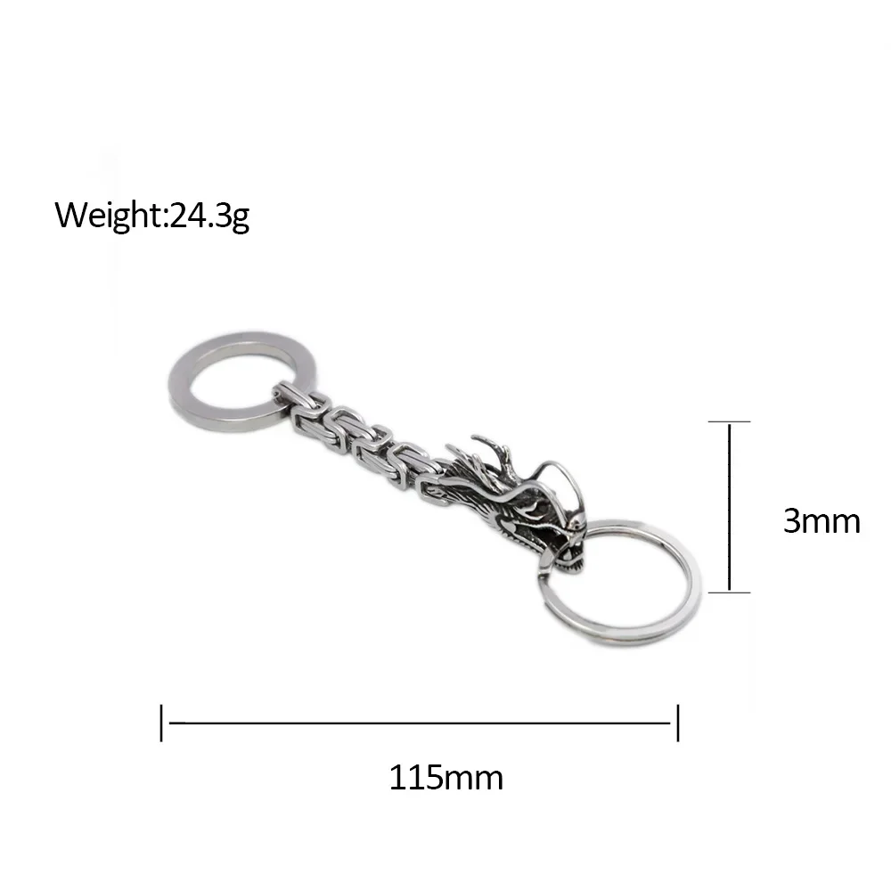 Stainless Steel Retro Design China Dragon Emperor Chain Keychain Men\'s Car Keyring Trendy Nordic Viking Dragon Head Jewelry Gift