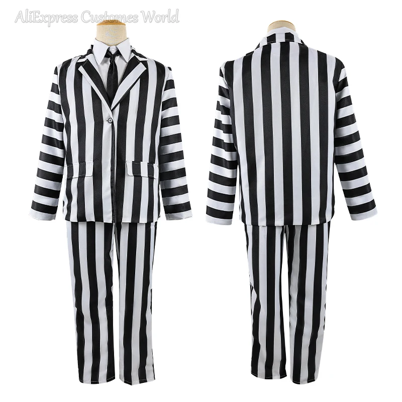 Movie Beetle Master Cosplay Costume Juice Michael Cosplay Halloween Performance Anime Men Black and White Stripes Suit Costume