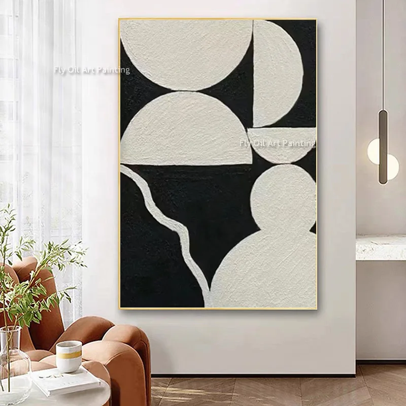Beige Black Abstract Canvas Wall Art Handmade Original Black And White Large Oil Painting New Design Home Wall Decor As Gifts
