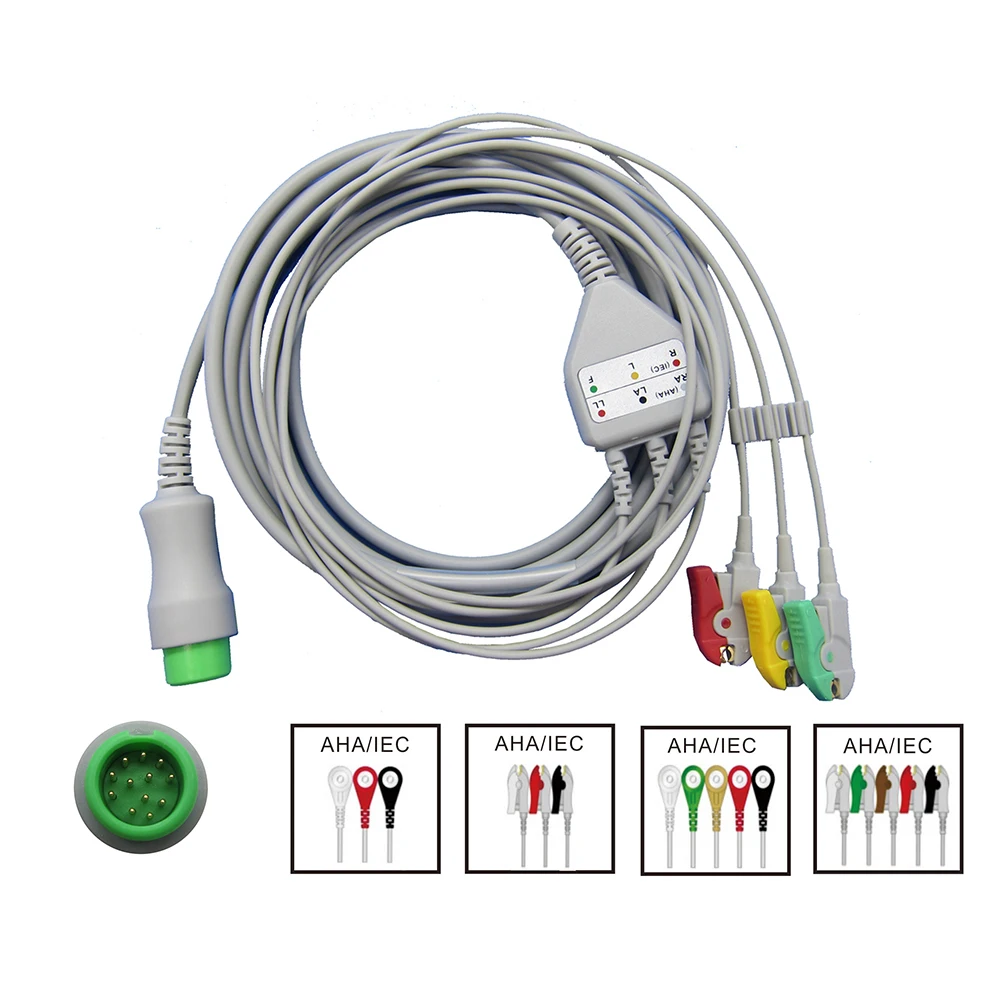 

Compatible min*dr*ay T5/T8 Patient Monitor 3/5 Lead Wire with Clip/Snap, ECG EKG Cable, ECG Data Monitoring Workstation