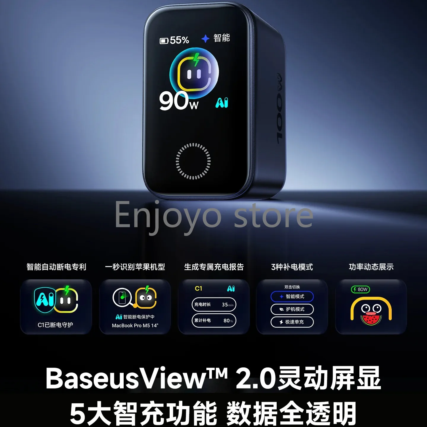 New Baseus 100W GaN Charger Digital Display 3‑Port USB‑C PD Fast Charger Smart Auto‑Stop Wall Charger for Laptop IPhone Android