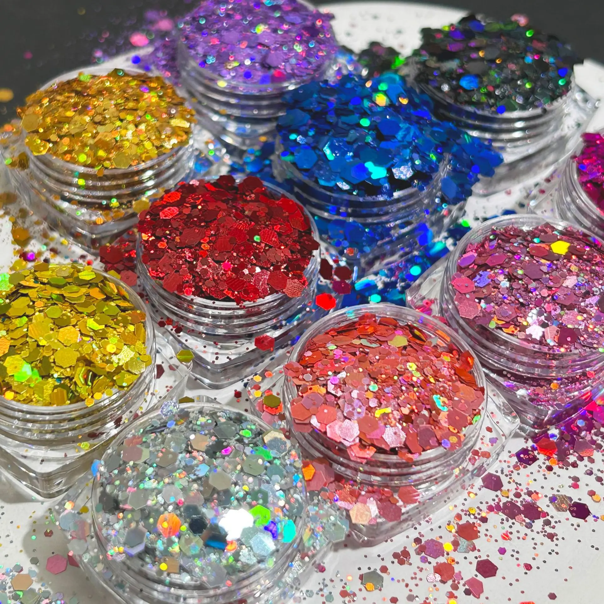 1000 g/worek Pryzmatyczny sześciokątny brokat do paznokci - wielokolorowe laserowe holograficzne płatki do hipnotyzującego zdobienia paznokci