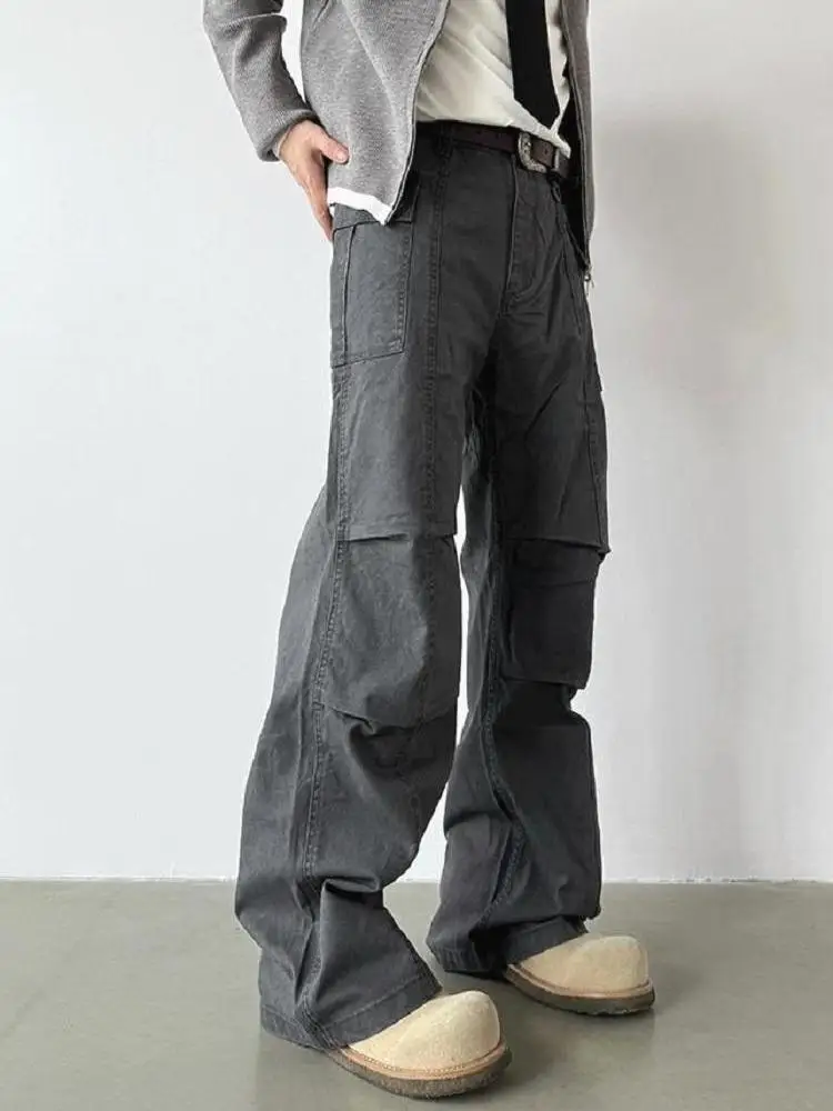 

American Retro ey Cleanfit Workwear Jeans Men's Pleated Multi-ket Straight Leg Mild Flared Casual Long Pants