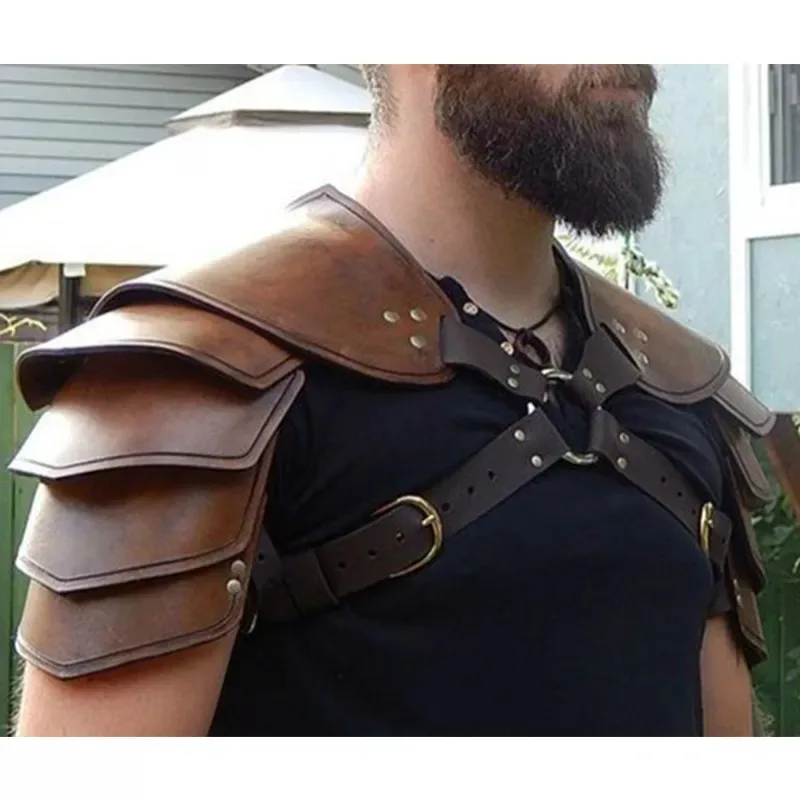 Medieval Viking Knight PU Leather Shoulder Armor Pauldrons Roman Gladiator Warrior Samurai Cosplay Costume Spaulders LARP Props