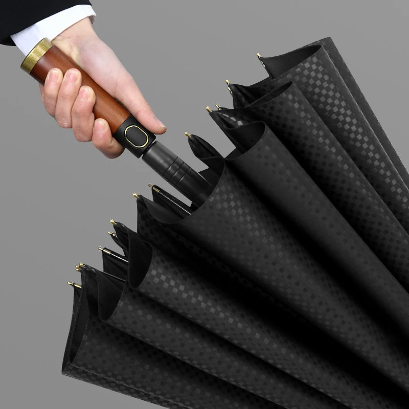 Vintage Straight Handle Umbrella Luxury Wooden Long Handle Umbrella 16K Windproof Reinforced Men Large Business Umbrellas Gifts