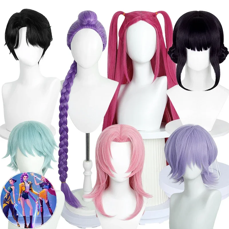 Halloween Cosplay perruque Mira Rumi Zoey violet noir rouge cheveux longs résistant à la chaleur