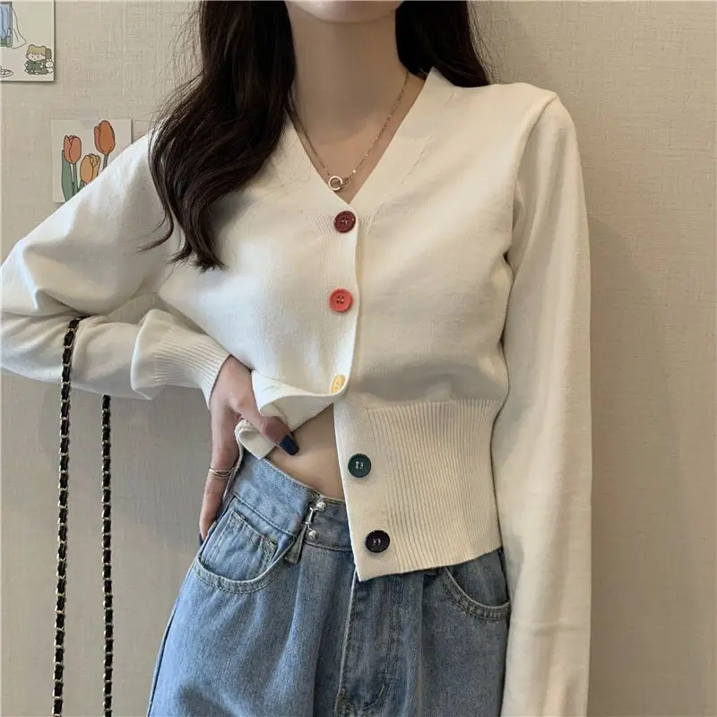 

2024 New Spring and Autumn Woman's Clothing Slim Thin Outerwear V-neck Korean Fashion Youth Lively OL Buttons Interior Lapping