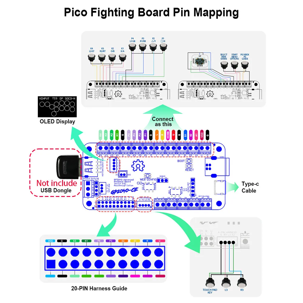 Ticnod v5.6e rp2040 placa de combate pico de passagem usb avançada para ps5/ps4/pc diy vara de luta arcade hitbox para ns