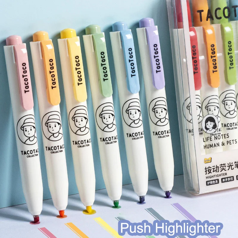 Push Action Highlighters Morandi Color Retro Color Set Of 6 Error Marking Highlighters