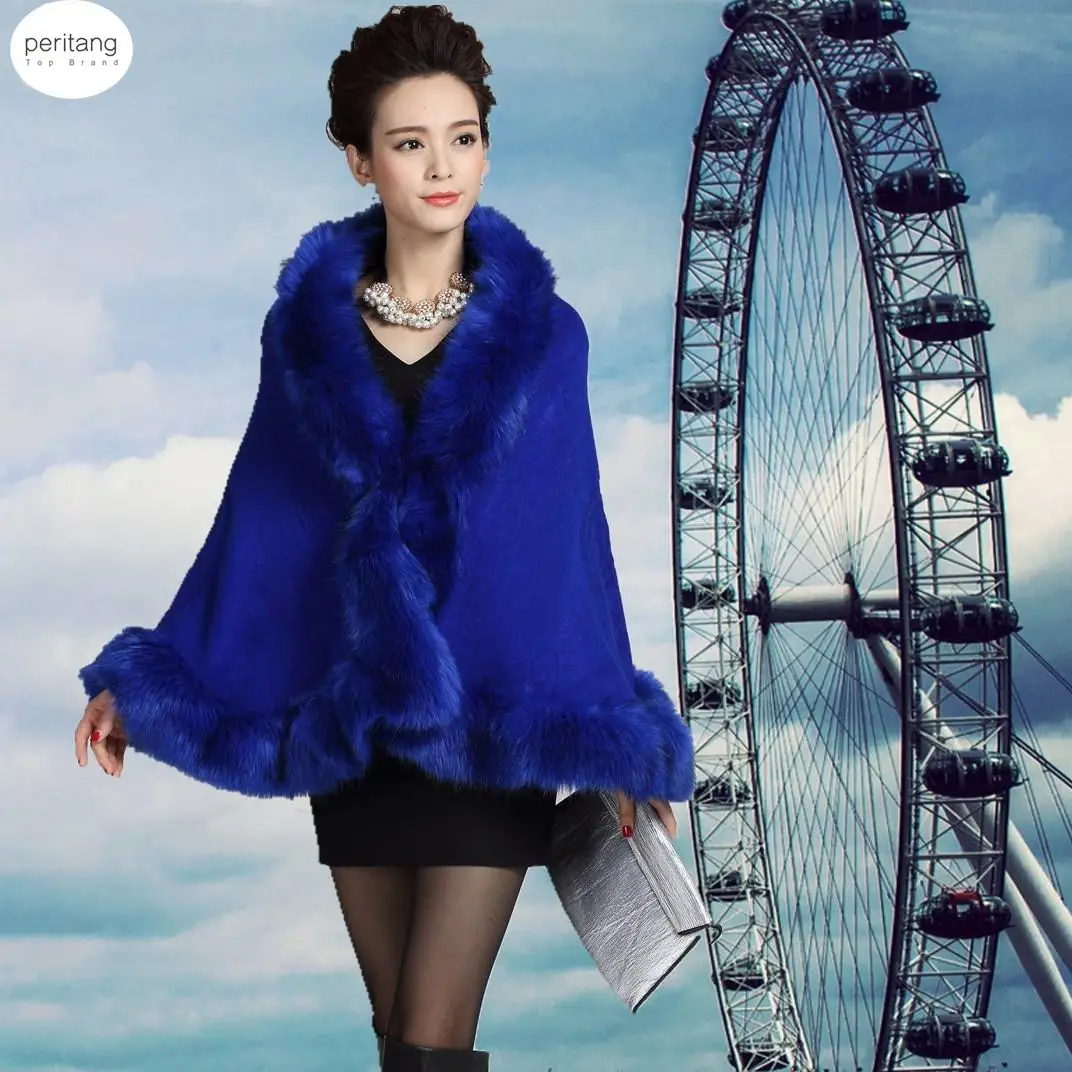 

PERITANG 2024 Winter Women Faux Fox Fur Collar Jacket Warm Cashmere Coat Wool Woolen Ladies Outerwear Streetwear Fashion