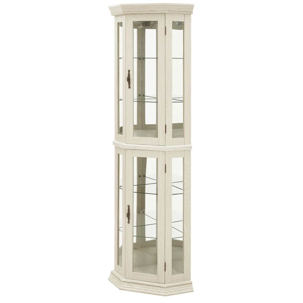 

Lighted Corner Curio Cabinet - Glass Display Shelf with Tempered Glass Doors, Adjustable Shelving, and Included Bead Bulb