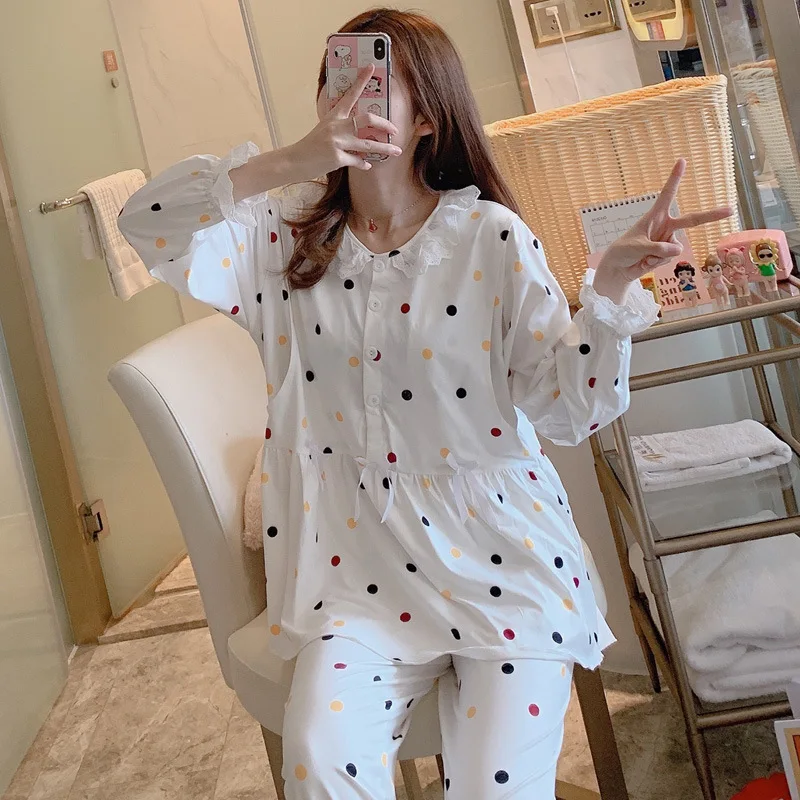 

Cotton Wave Point Maternity Nursing Sleepwear Summer Thin Loose Breastfeeding Pajamas Suits Pregnancy Homewear Lounge Sleep Wear