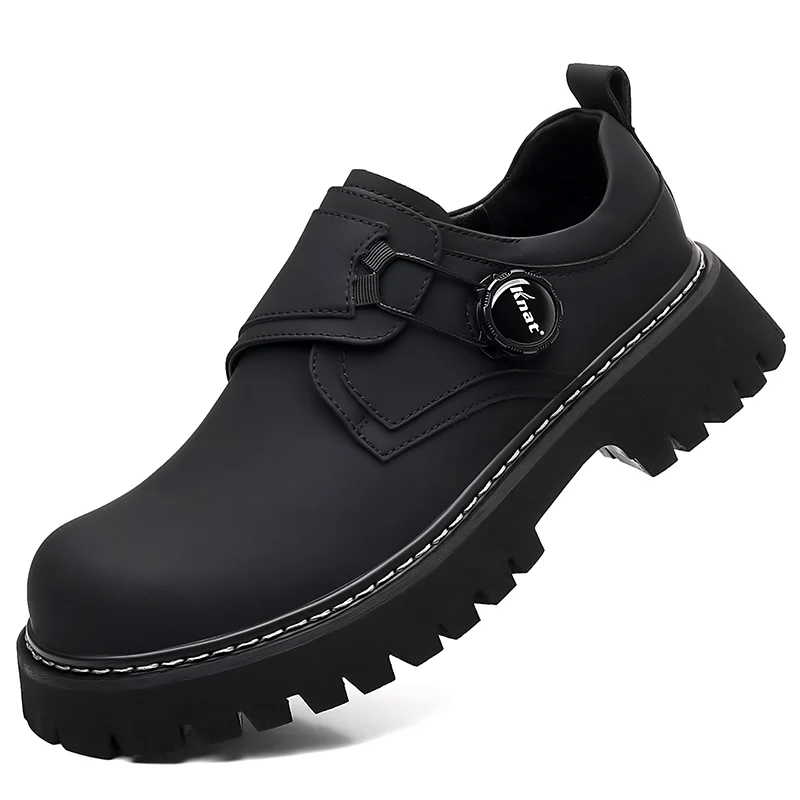 

Spring Thick-Soled Large-Toe Leather Shoes for Men, Genuine Leather, Versatile British Style Casual Work Shoes for Men, Trendy