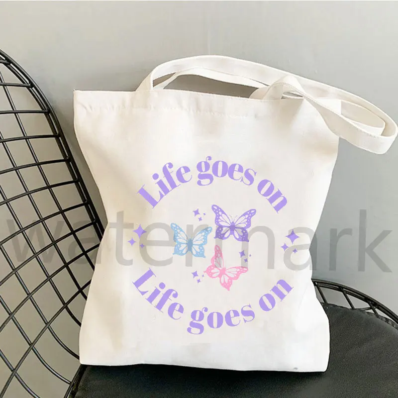 shopper bag Life Goes On Shopping Bags anime gift tote bag Inspired Tote Bag Kpop cute totes canvas bag supermarket bag