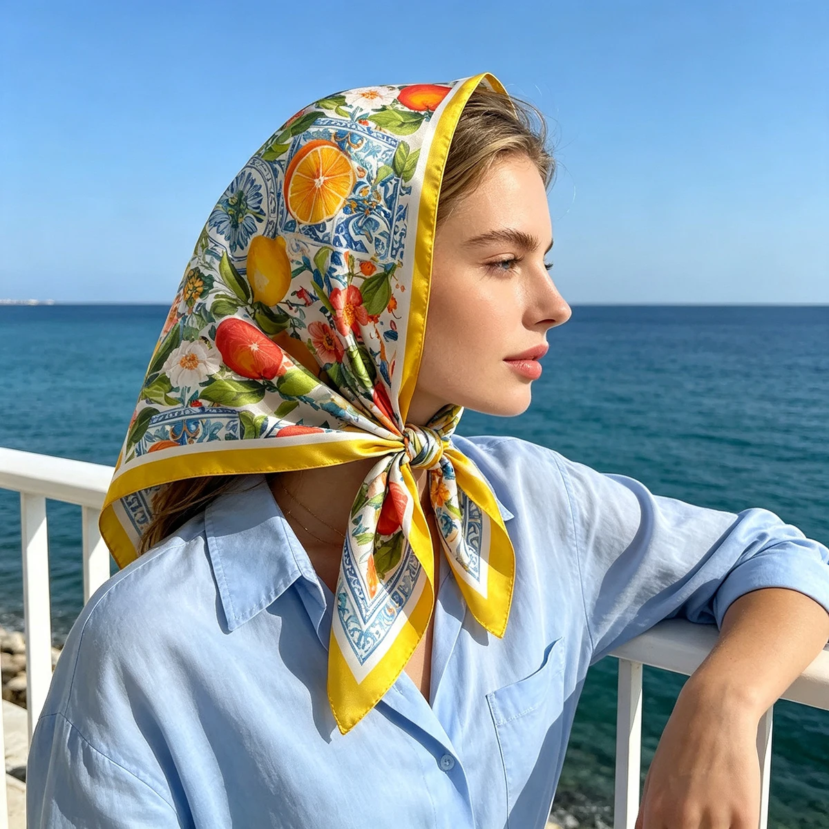 2026 New Fruit Printed Square Scarf For Women Fashion Bandanas Hairband Luxury Hijab Neckerchief Elegant Shawl Wraps