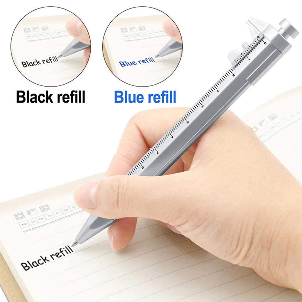 0-100MM Vernier Caliper Marker Pen Ballpoint Pen Silver Gauging Tools Multifunction Measuring Pen Creative Measuring Hand Tool