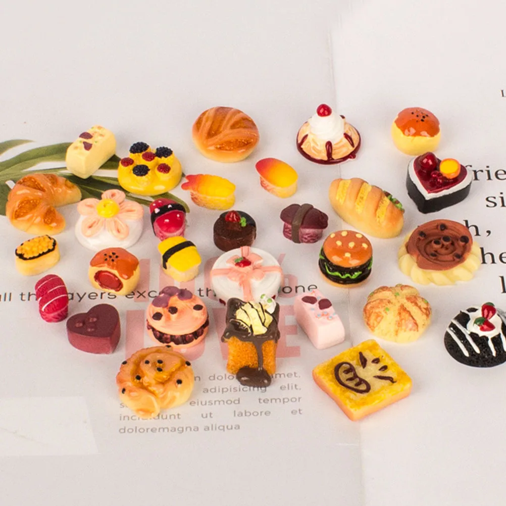 1セット ミニチュアフードモデル リアルなフェイクケーキ 模造ミニパン ごっこ遊びセット ミニハウスデコレーション キッチンシーン用
