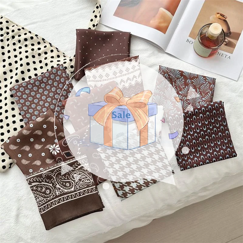 트렌디한 55*55cm 레트로 프린트 실크 스카프, 여성용 올매치 숄, 패셔너블한 목 & 머리 액세서리, 훌륭한 선물