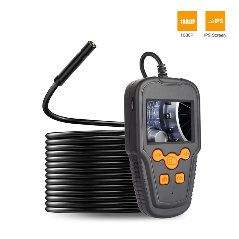 HD 1080P Endoscope Camera 2.4 Inch IPS Screen 5.5mm Len 10M Hard Wire 8 LED IP68 Waterproof Snake Pipeline Inspection Borescope