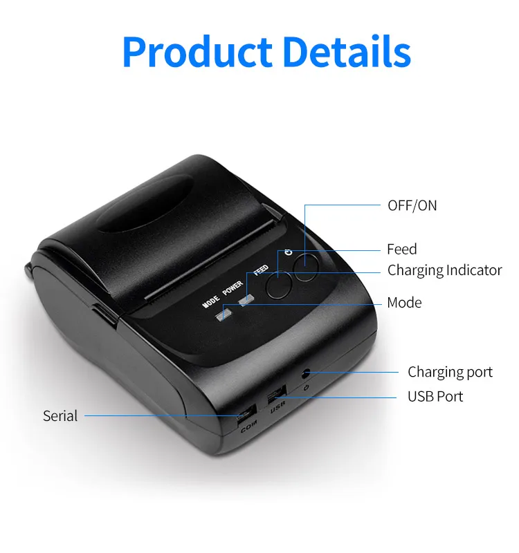 HZTZ Mini Bluetooth Printer Thermal Printer ticket receipt USB Portable Wireless For Android IOS And Windows 58mm Printer