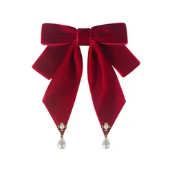 Vintage Velvet Fabric Bow Tie Brooch Pearl Bowknot Badge Shirt Collar Pins Luxury Jewelry Necktie Fashion Brooches Accessories