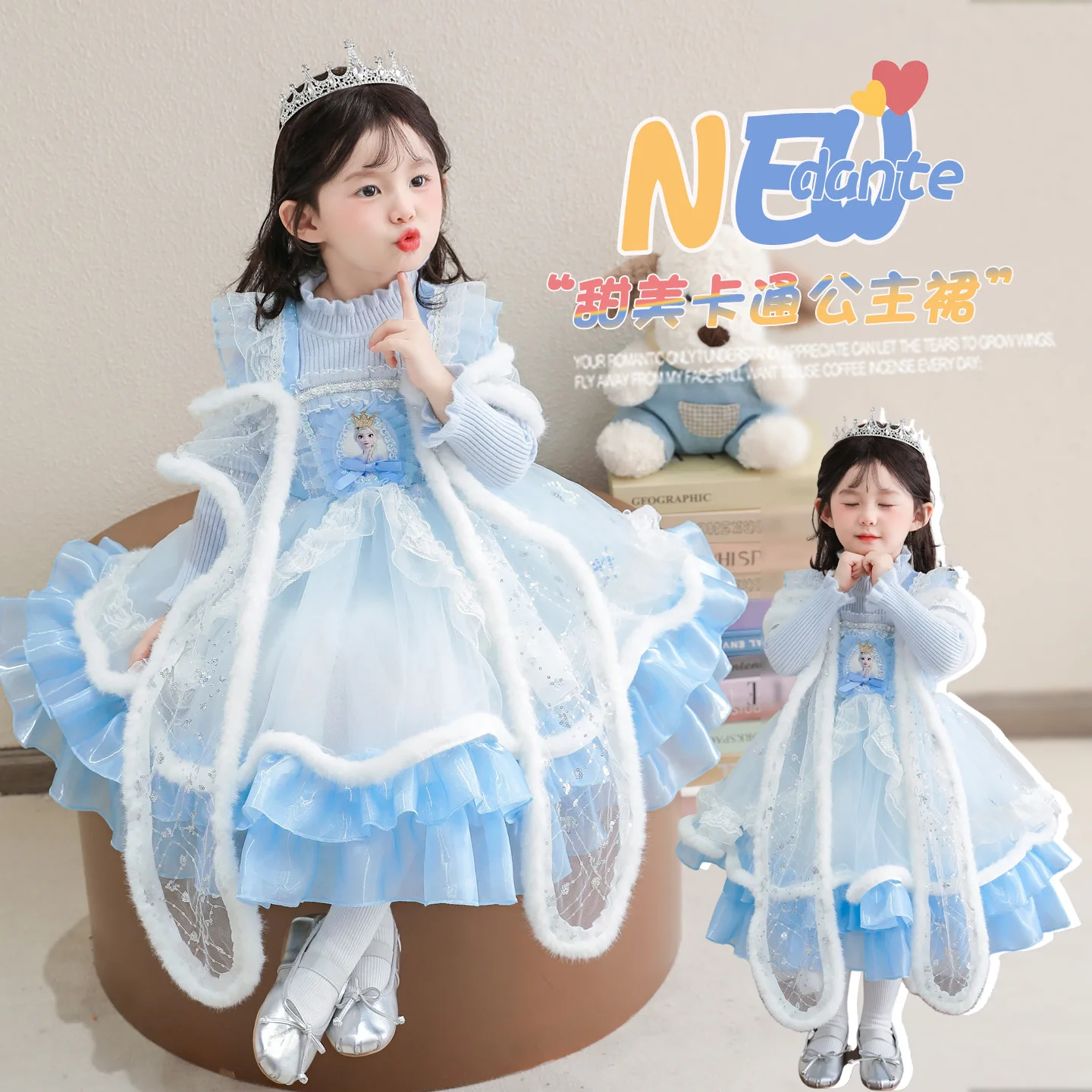 

Lovely Anime Cartoon Festive Lolita Dress for Girl Children Kawaii Lace Tulle Ruffle Fashion Princess Dresses Party Holiday Gift