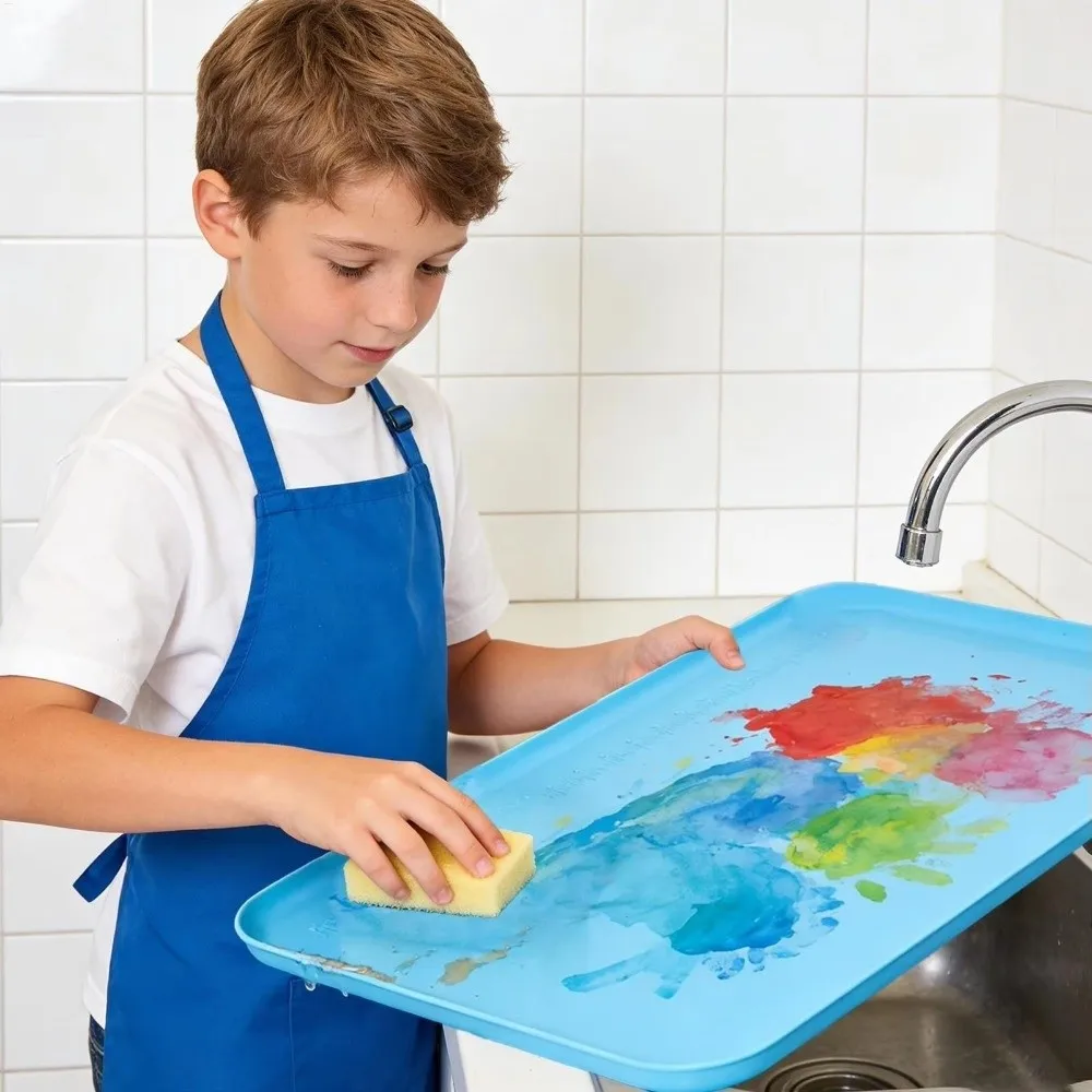 Silicone Painting Mat Large Non-Slip DIY Craft Tray with Raised Sides Easy To Clean Graffiti Clay Art Pad